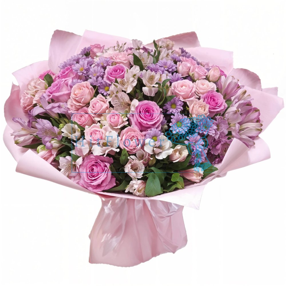 Букет из Хризантемы, Альстромерии и Розы Элитный букет цветов из: Хризантемы, Альстромерии и Розы